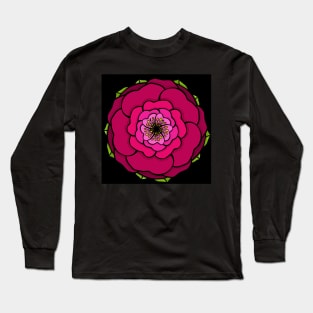 Graphic flower in red-pink tones on black background Long Sleeve T-Shirt